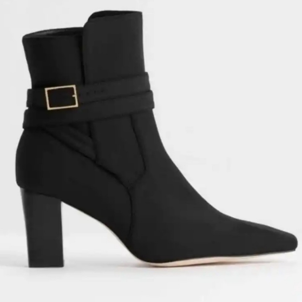 Good American "Bombshell" Belted Ankle Booties in Black